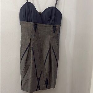 Paola Frani Blue and Gray Pleated Mini Dress - size 6 - beaded - padded bra